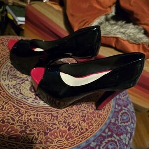 Black and Pink Peep Toe Heels